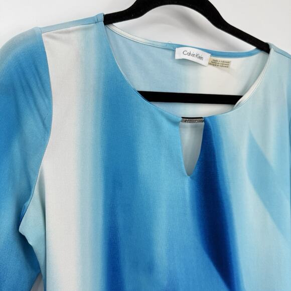 Calvin Klein Slinky knit top Women size Medium Watercolor Blue Long Sleeve - Picture 4 of 8